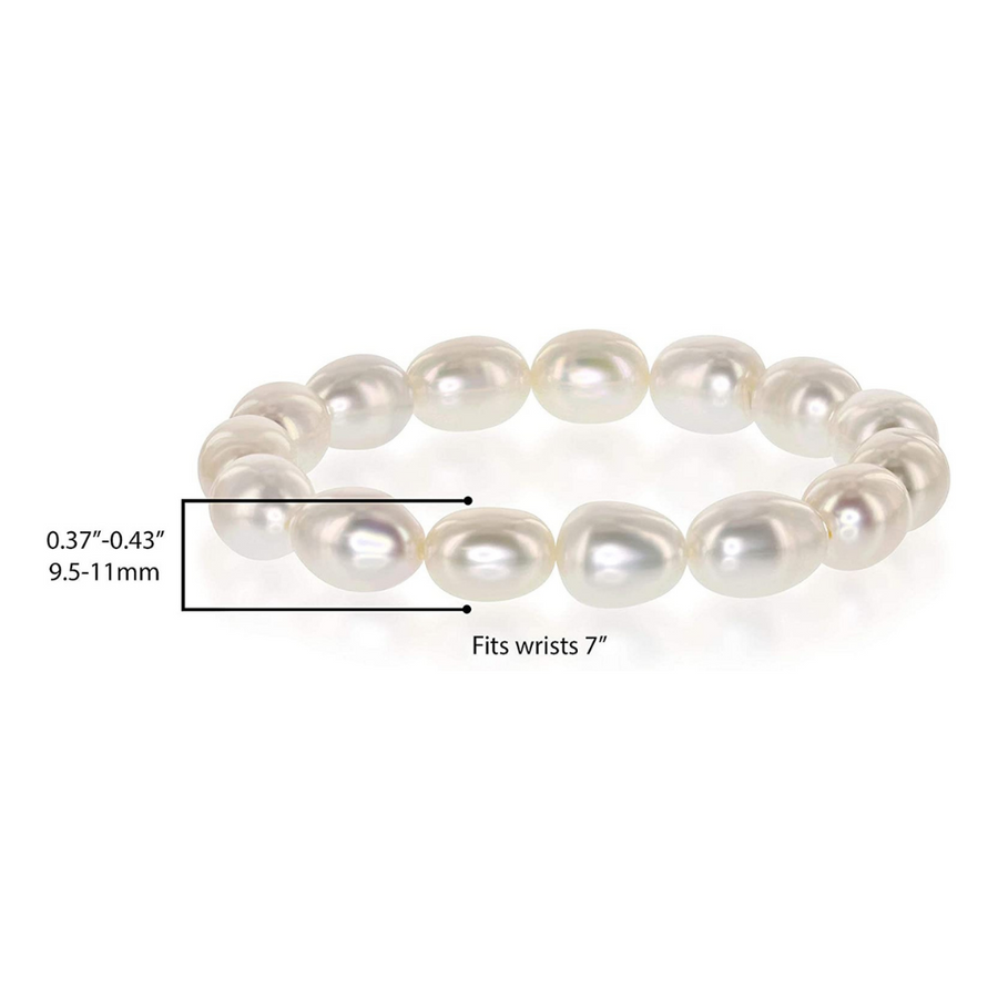 Real Freshwater Oval Pearl Stretch Bracelet, 9.5-11mm - 7 in