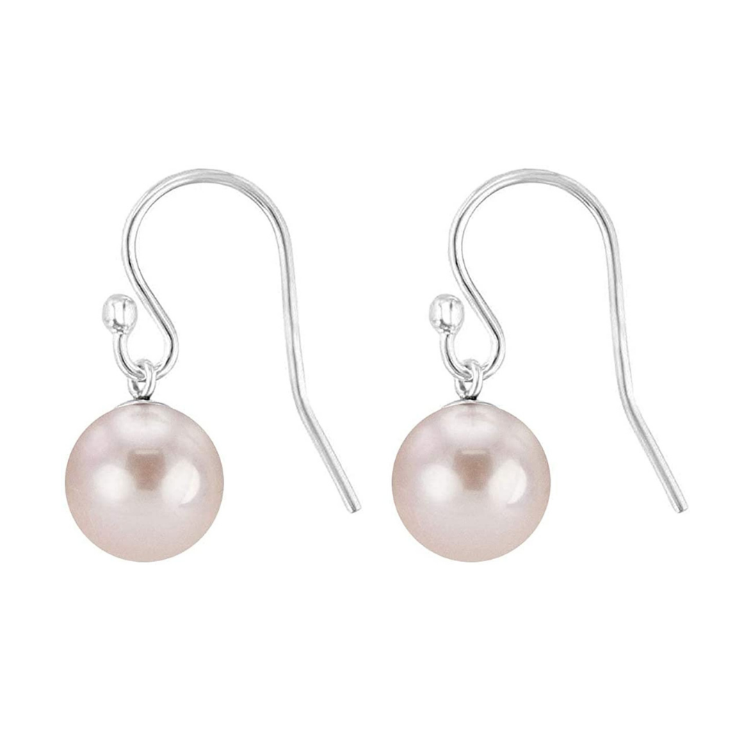 925 Sterling Silver Wire Dangle Earrings Pink Freshwater