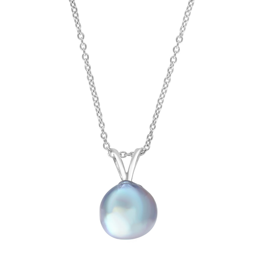 Blue Akoya Pearl Pendant, 925 Sterling Silver Cable Chain Necklace, Adjustable 16"-17"-18"