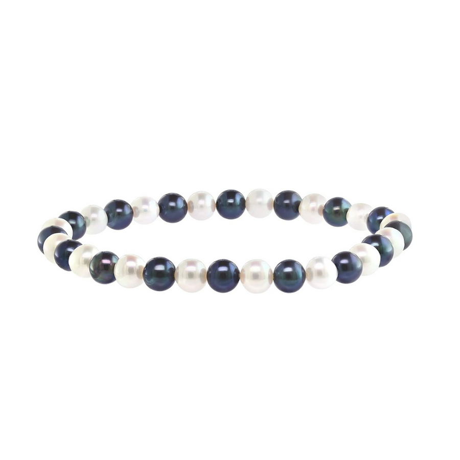 Freshwater White and Black Pearl Stretch Bracelet - 7 in