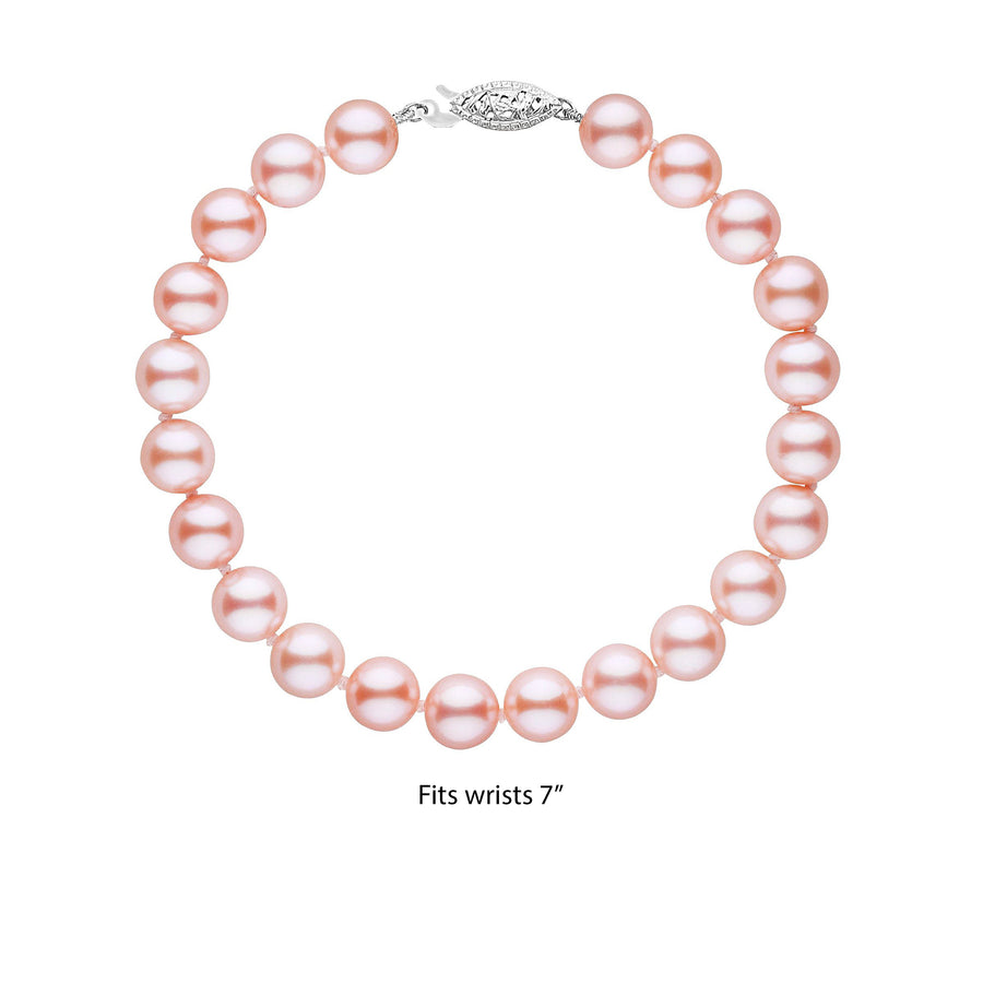 14K White or Yellow Gold Pink Freshwater Pearl Bracelet - 7 in