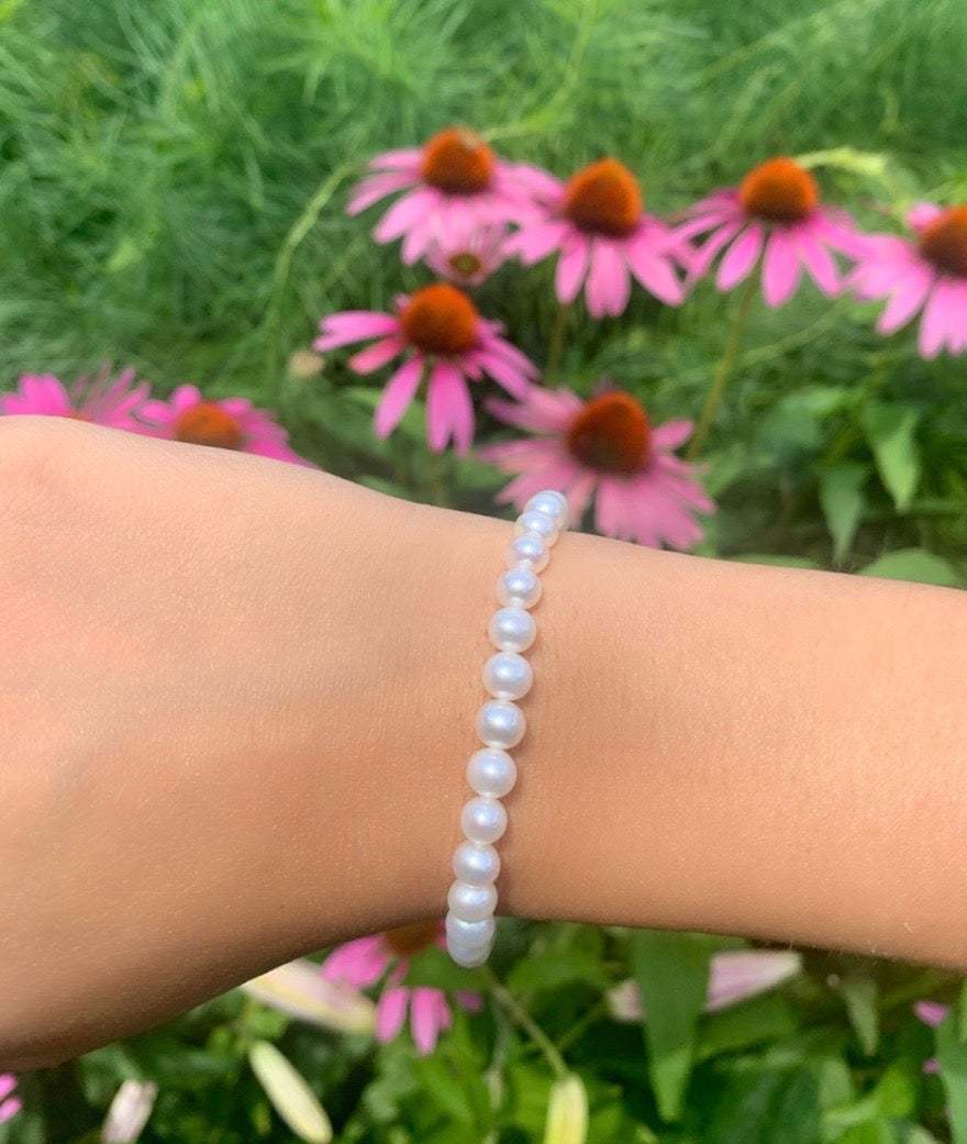 7.0-7.5mm White Freshwater Pearl Bracelet - AAAA Quality 8.0 Bracelet Length / Ball Clasp 14K White Gold