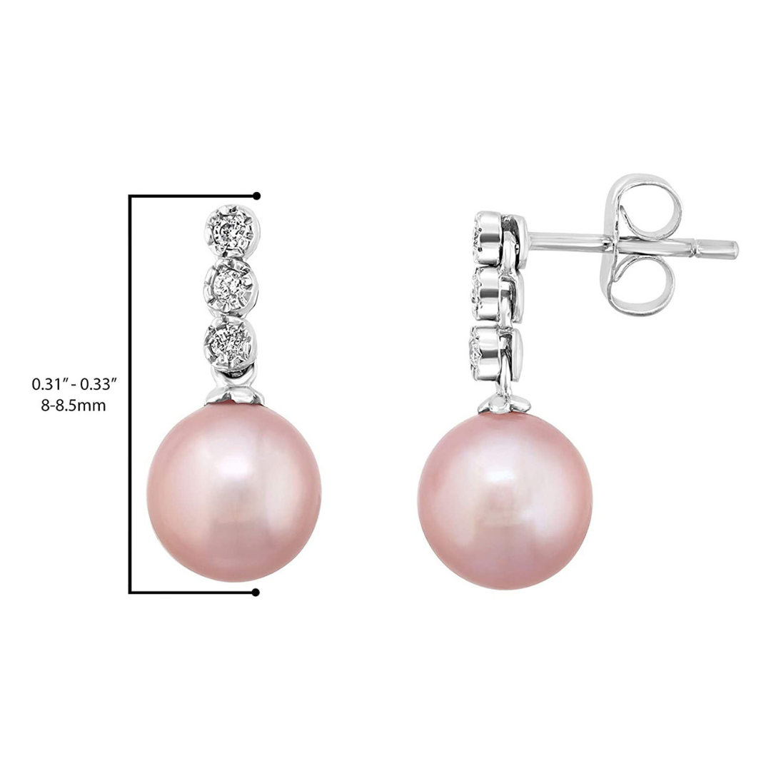 14K White Gold Freshwater Pearl and Pavé Diamond Leverback Earrings