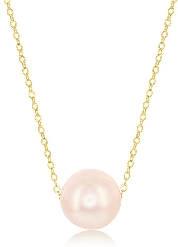 14K Yellow Gold Floating Pink Freshwater Pearl Pendant