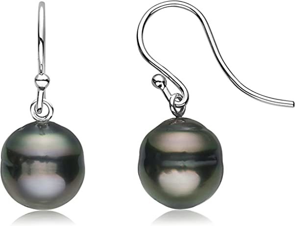 .925 Sterling Silver Wire and Tahitian Circle' Pearl Earrings