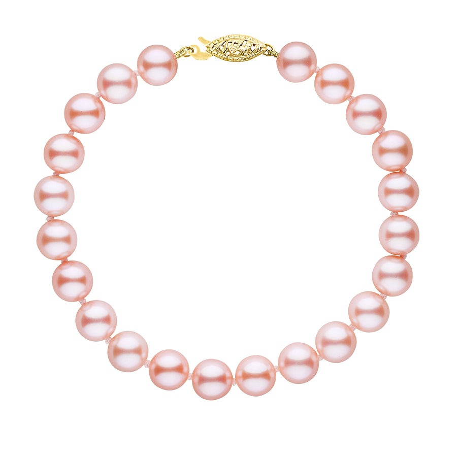 14K White or Yellow Gold Pink Freshwater Pearl Bracelet - 7.5 in