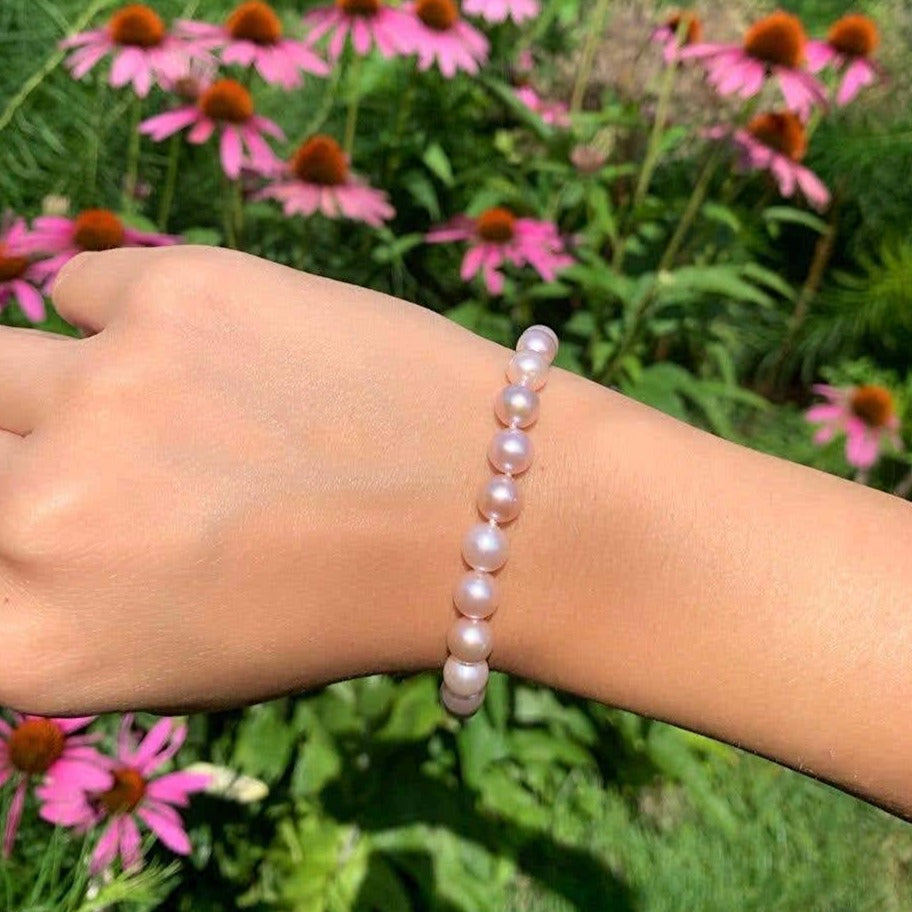 Pink Mother of Pearl & Sterling Silver Hibiscus Bracelet with Freshwater  Pearls