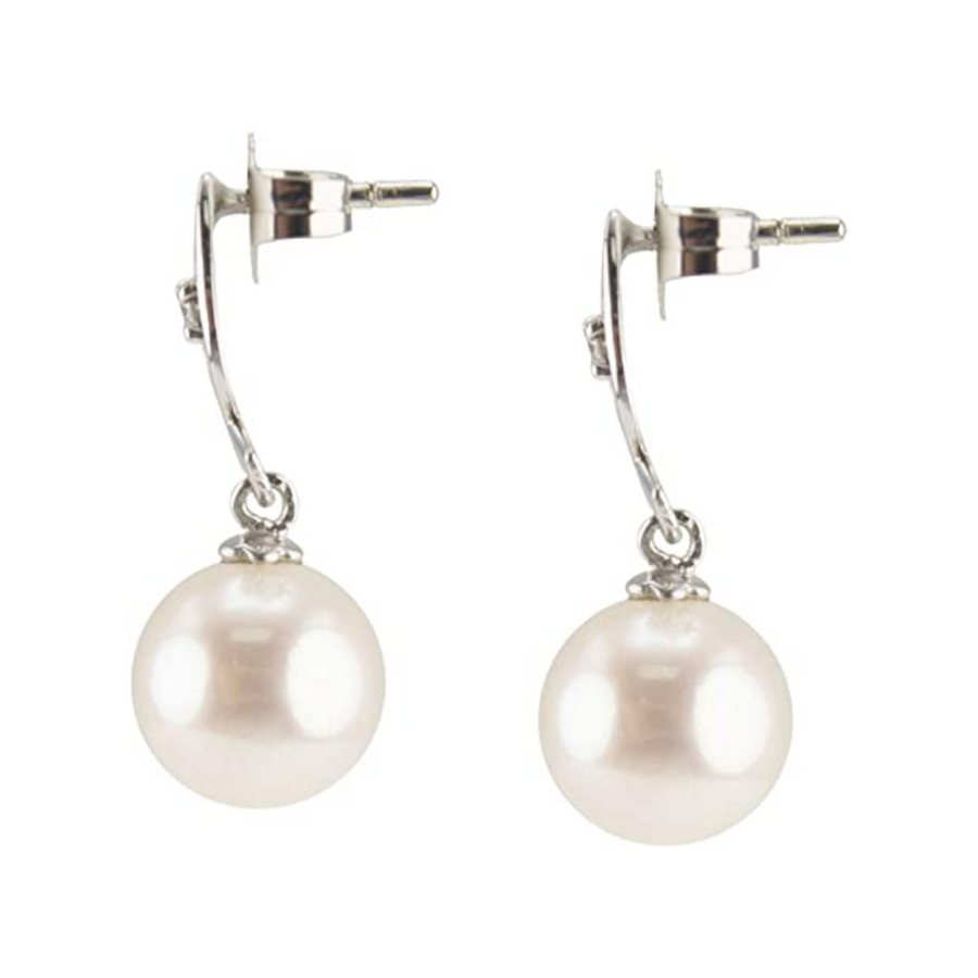14K White Gold Freshwater Pearl and Diamond Fish Earrings