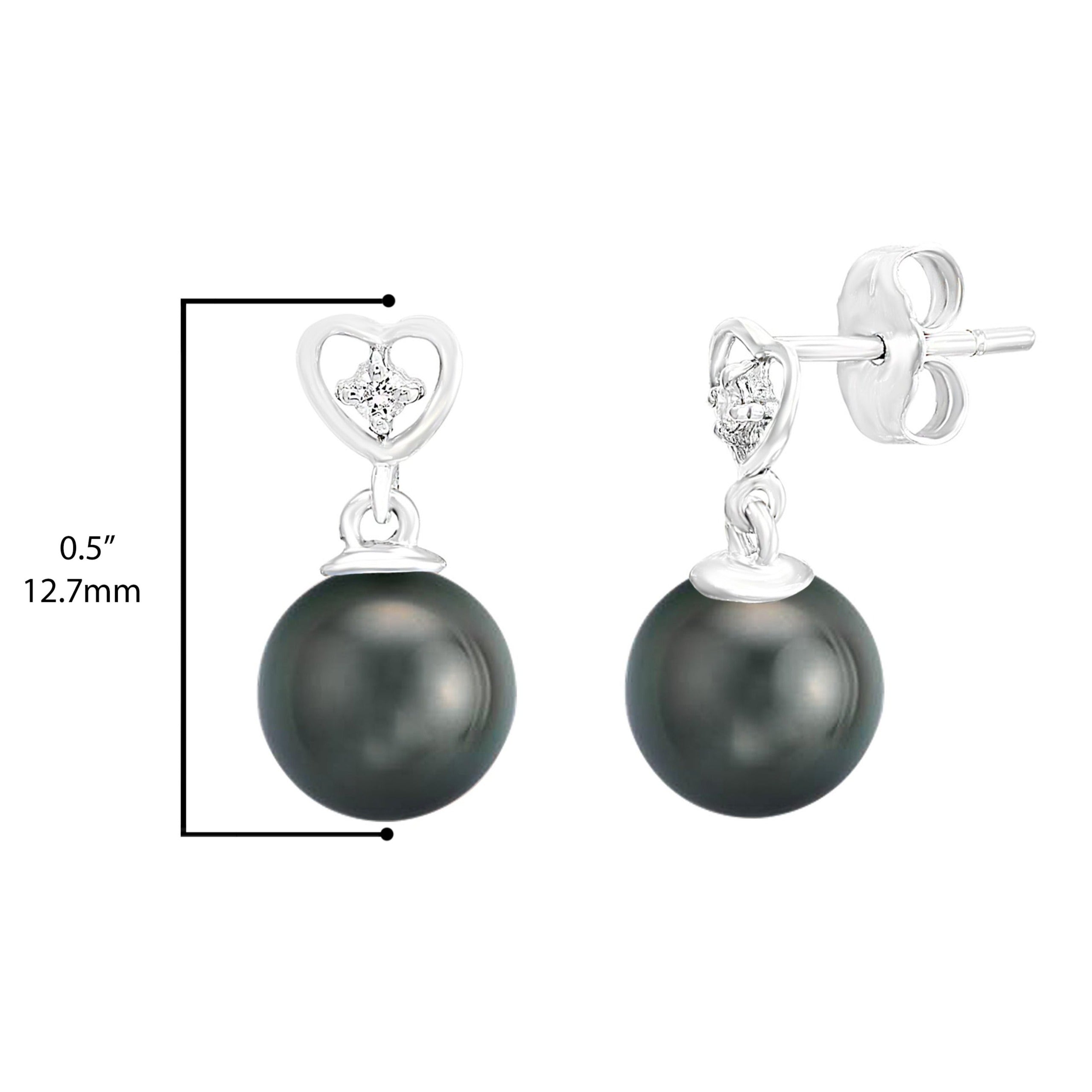 14K White Gold Tahitian Pearl and Diamond Heart Earrings