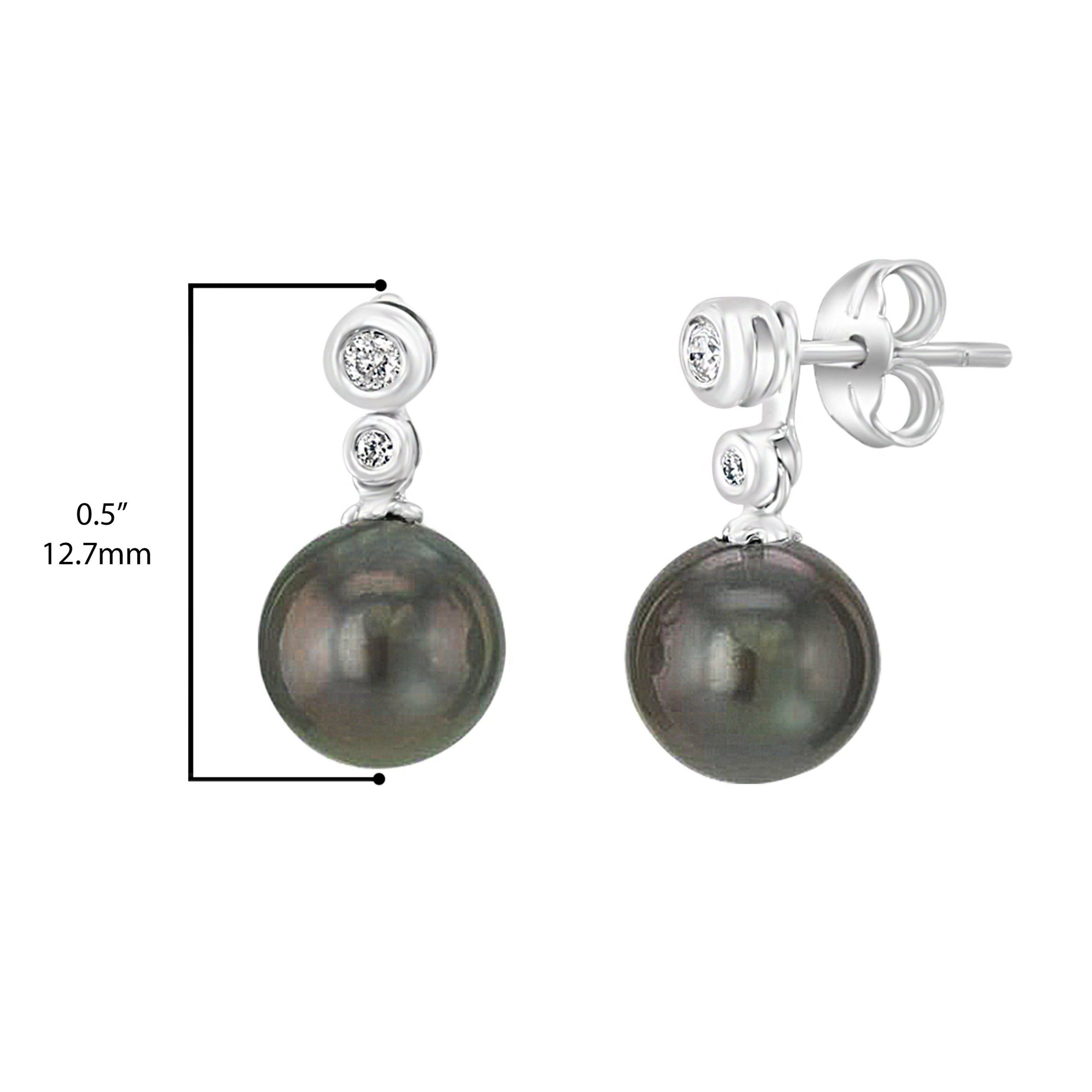 14K White Gold Tahitian Pearl and Double Diamond Earrings – Blue