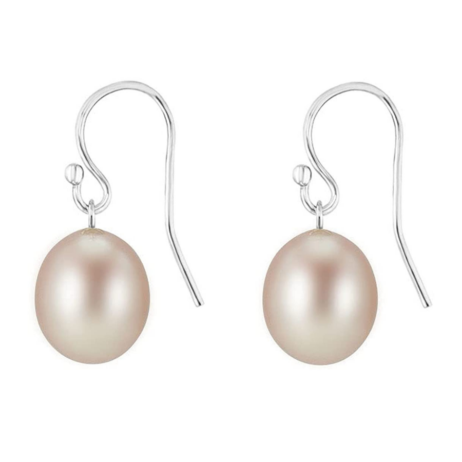 14K White or Yellow Gold Wire Pink Freshwater Drop Pearl Earrings