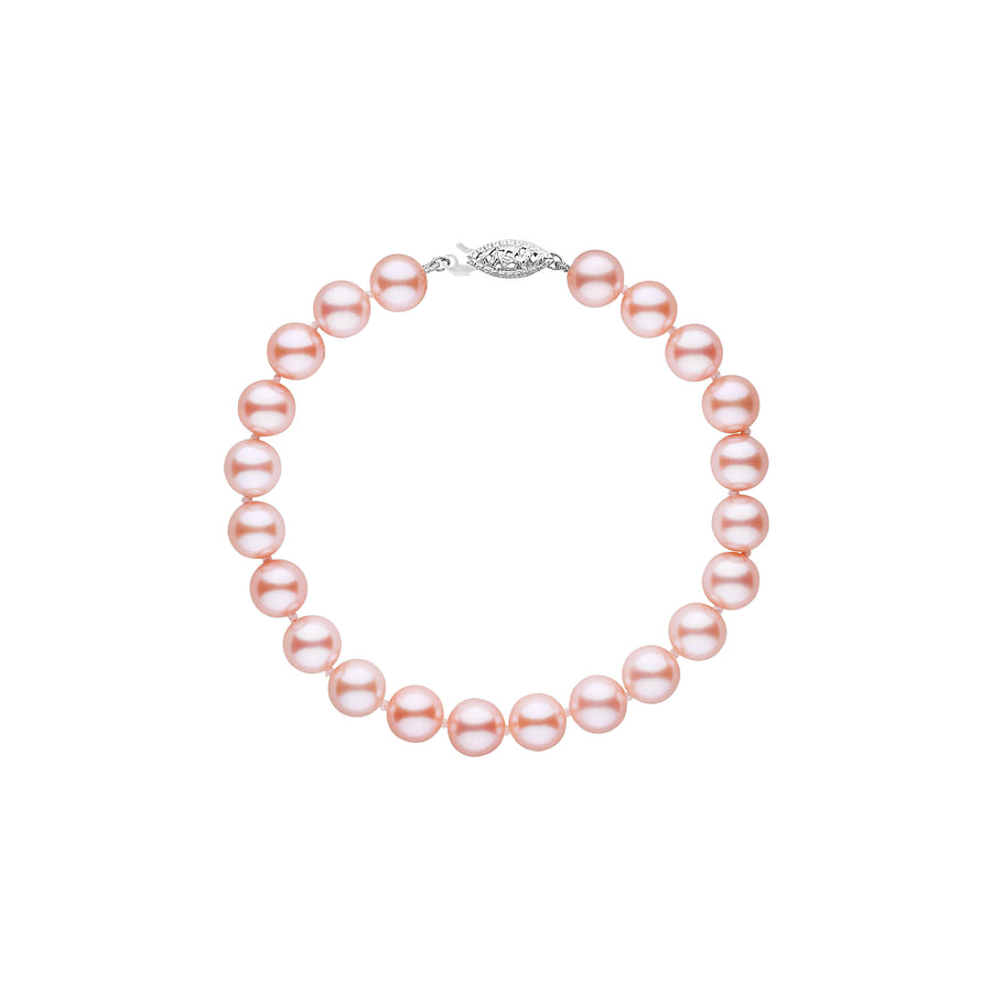 .925 Sterling Silver Pink Freshwater Pearl Bracelet - 7 in