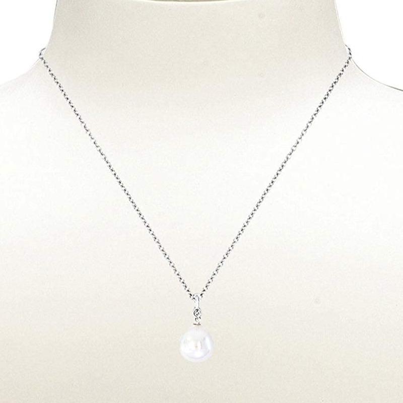 14K White Gold South Sea White Pearl and Bezel Diamond Pendant
