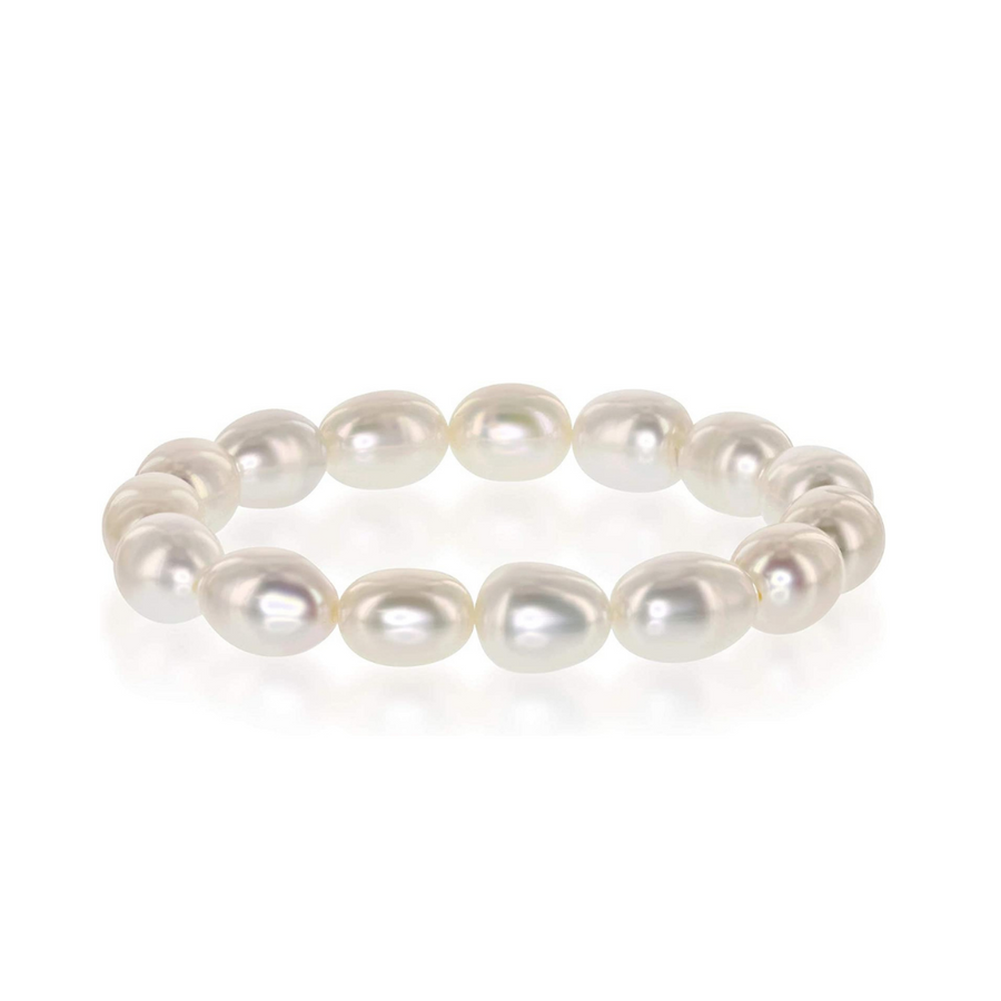 Real Freshwater Oval Pearl Stretch Bracelet, 9.5-11mm - 7 in