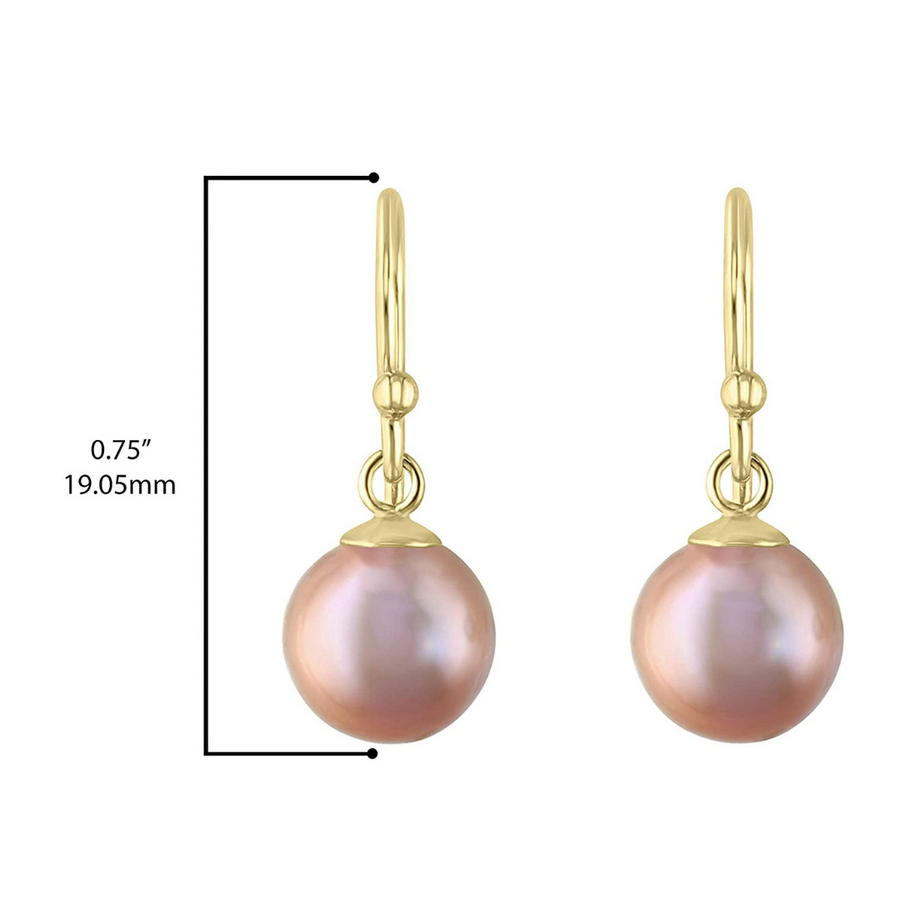 Pink Freshwater Pearl Earrings, 14K Yellow Gold Wire, 7.5-8mm