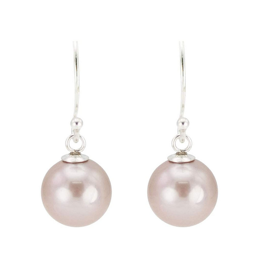 Pink Freshwater Pearl Drop Earrings 7.5-8mm, 14k White Gold Dangle Earrings
