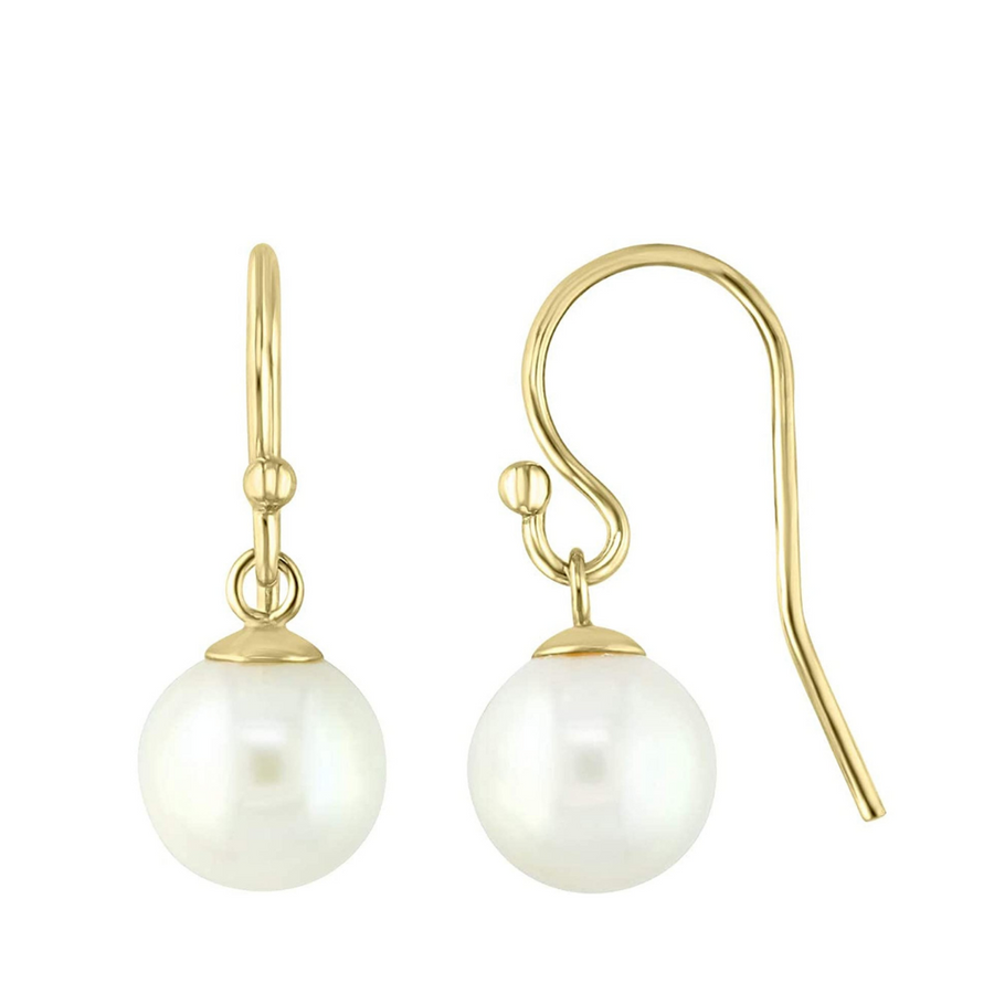 14K Yellow Gold Wire Freshwater Pearl Earrings Blue Ocean Pearls