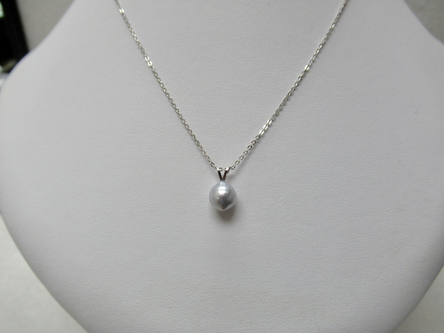Blue Akoya Pearl Pendant, 925 Sterling Silver Cable Chain Necklace, Adjustable 16"-17"-18"