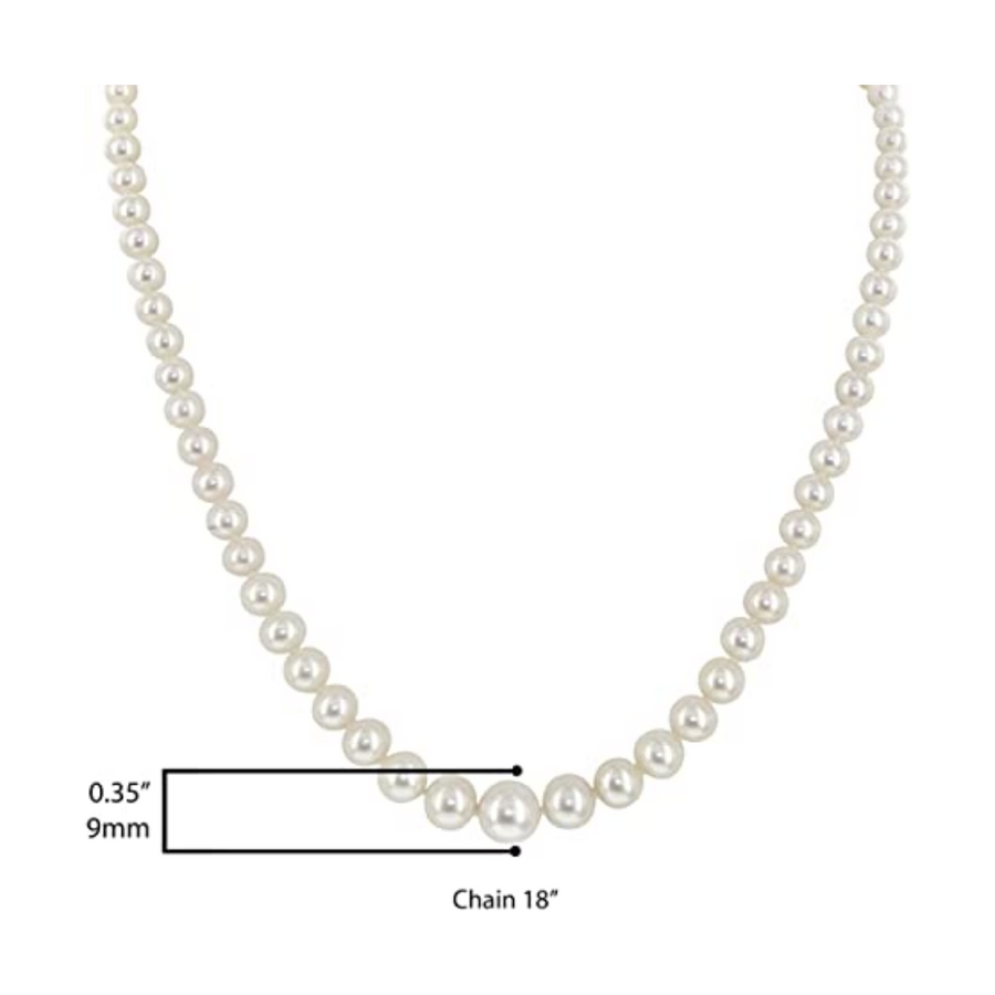 Freshwater Cultured Pearl Necklace, Silk Knotted 4mm-9mm AAA, 14k Yellow or White Gold Clasp