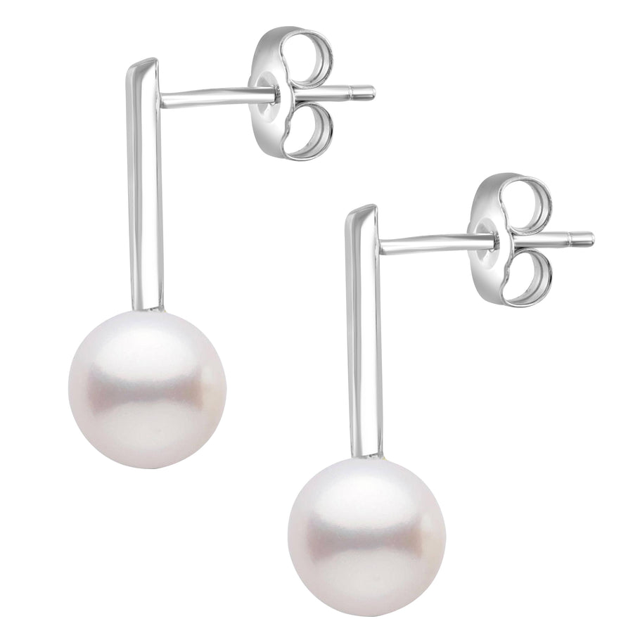 Freshwater Pearl Drop Earrings 7-7.5mm, 14k White Gold Dangle Earrings 2.75"