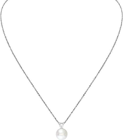 Akoya Pearl Pendant Necklace 925 Sterling Silver Adjustable Chain 16-18" 7-7.5mm Pearl