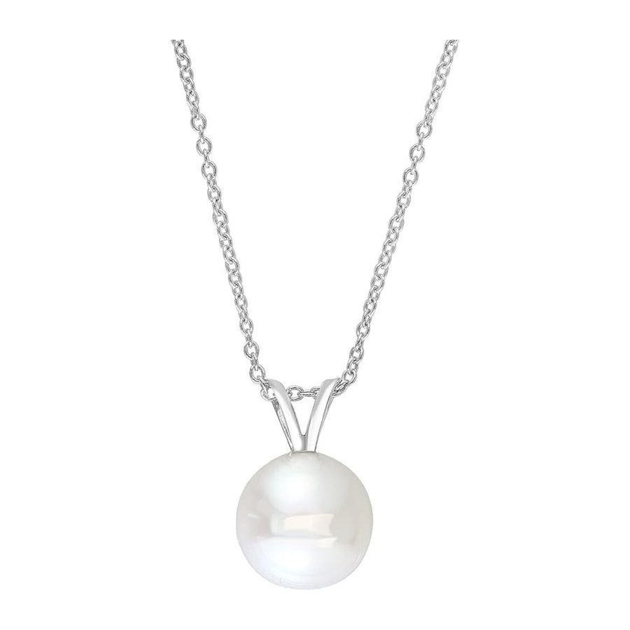 Akoya Pearl Pendant Necklace 925 Sterling Silver Adjustable Chain 16-18" 7-7.5mm Pearl