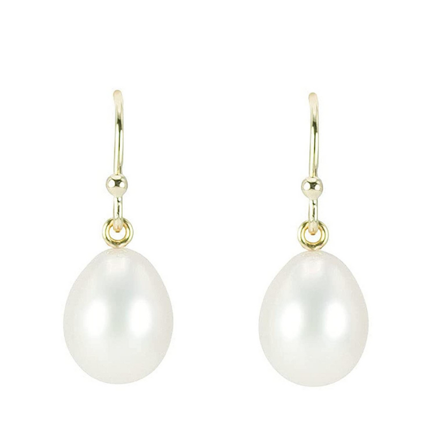 14K White or Yellow Gold Wire Freshwater Drop Pearl Earrings