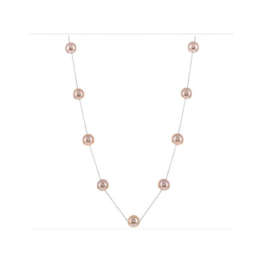 Pink Freshwater Pearl and .925 Sterling Silver Station Necklace