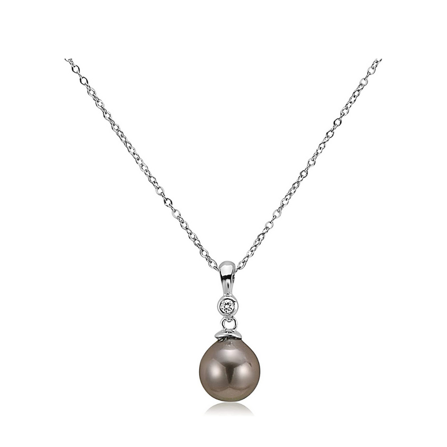 14K White Gold Tahitian Pearl Pendant - 16"-17"-18" adjustable cable chain