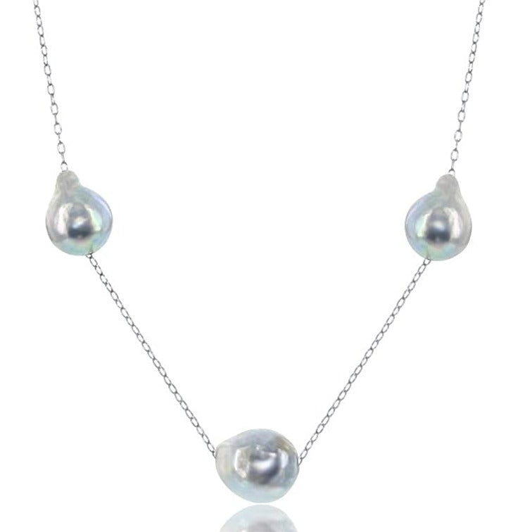 .925 Sterling Silver Blue Akoya Pearl Necklace - 18 in