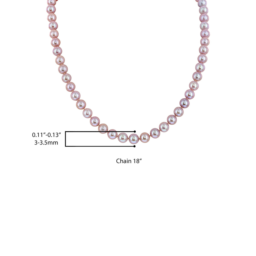 .925 Sterling Silver Freshwater Pink Pearl Necklace - 18 in