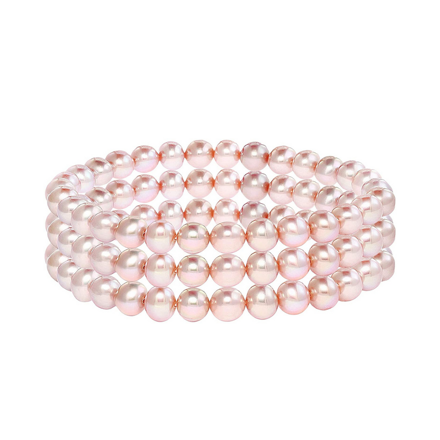 Freshwater Pink  Pearl Stretch Bracelet - 7 in - Set of 3