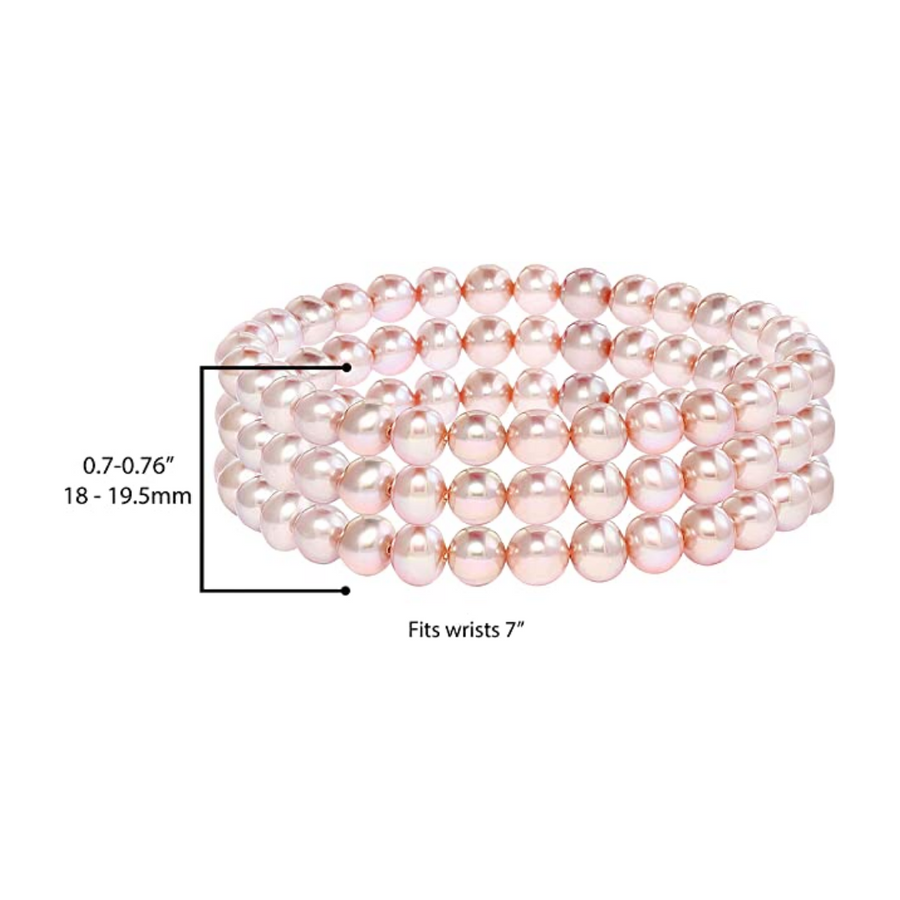 Set of 3 Pink 6mm-6.5mm AAA Freshwater Cultured Pearl Stacked Layers of Classic Stretch Strand Bracelets - 7"