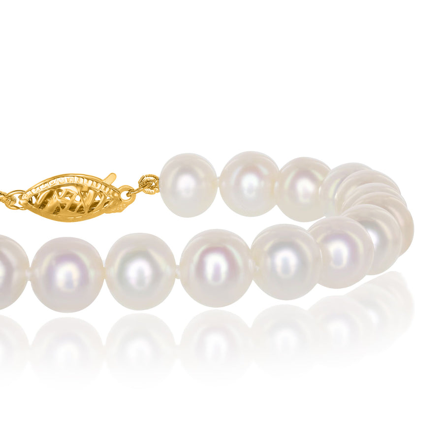 14K White or Yellow Gold Freshwater Pearl Bracelet - 8 in
