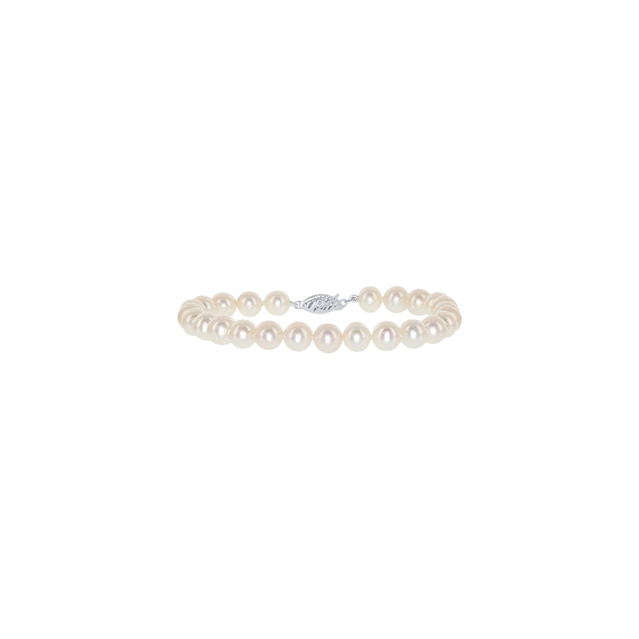 7.0-7.5mm White Freshwater Pearl Bracelet - AAAA Quality 8.0 Bracelet Length / Ball Clasp 14K White Gold