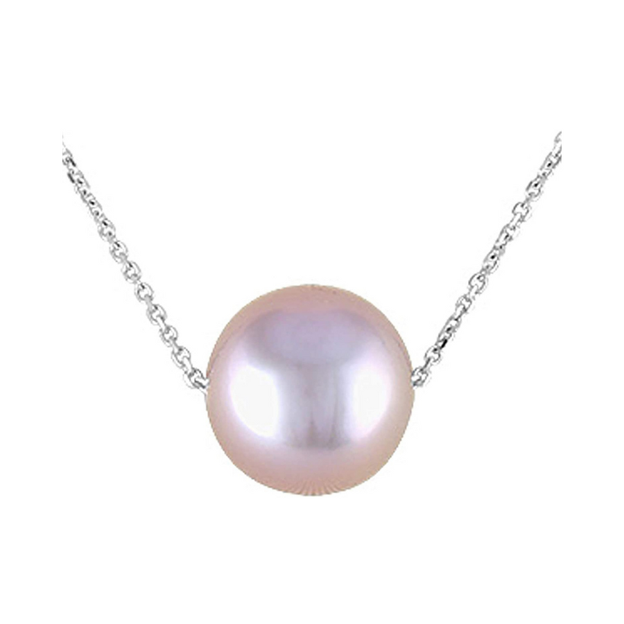 14K White Gold Floating Freshwater Pink Pearl Pendant 10.5-11mm