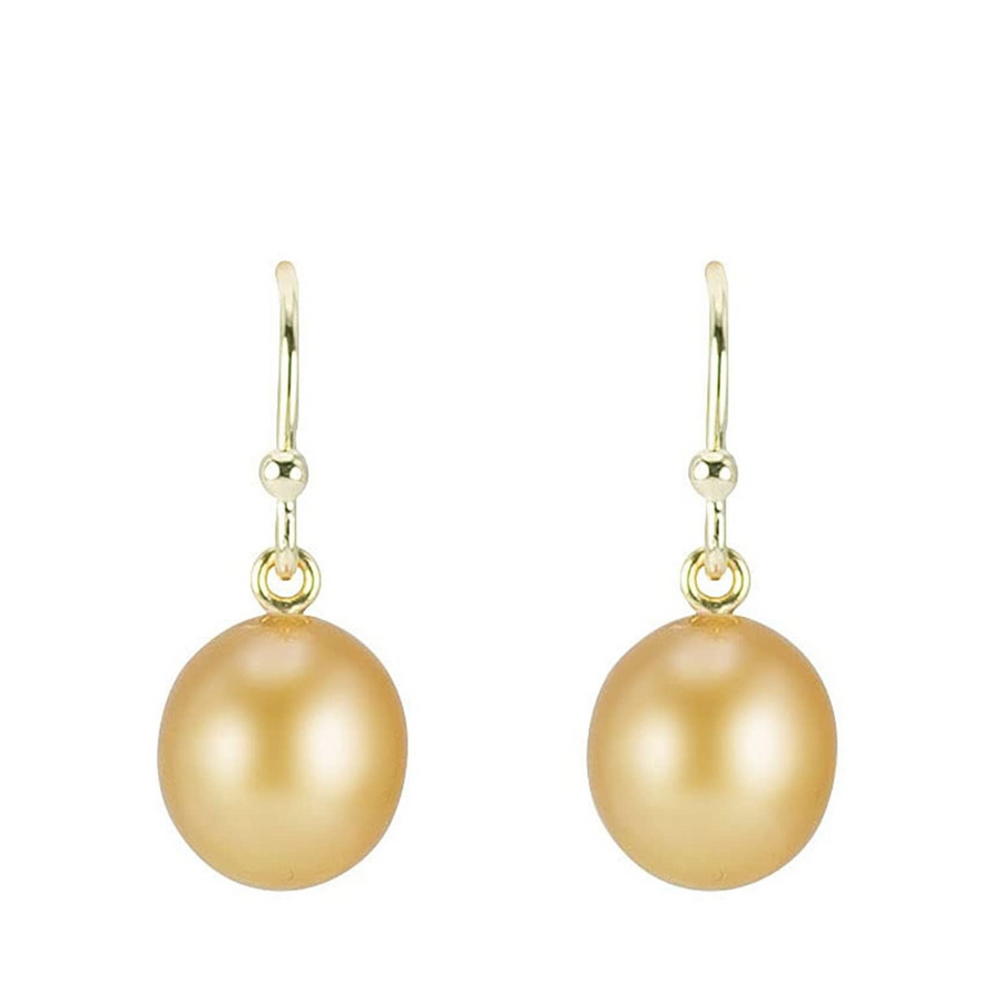 14K Yellow Gold Wire South Sea Gold Pearl Earrings