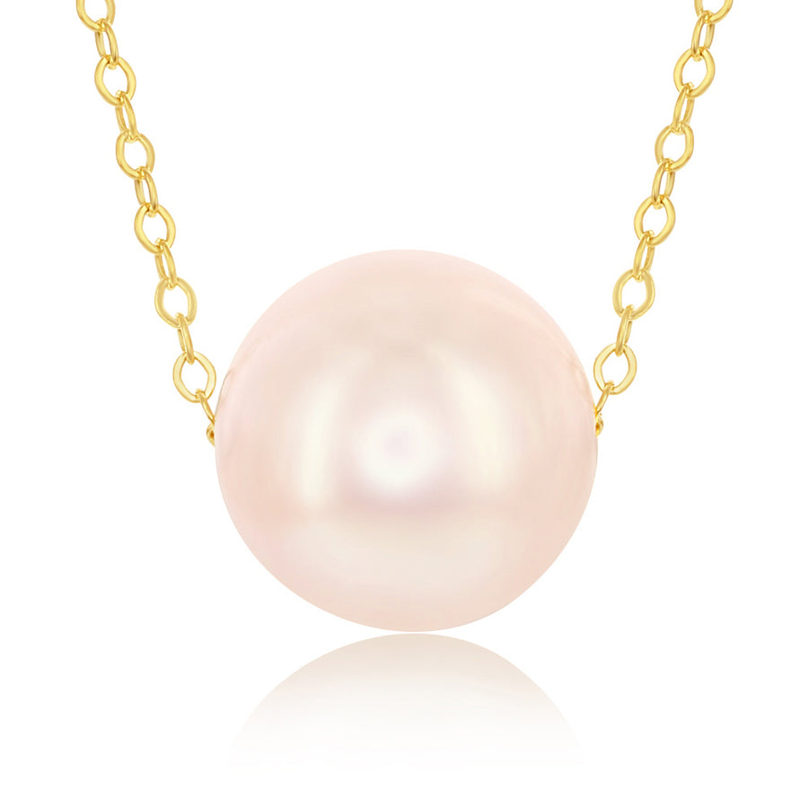 14K Yellow Gold Floating Pink Freshwater Pearl Pendant