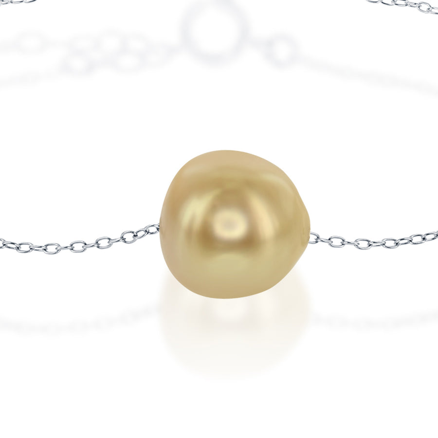 .925 Sterling Silver South Sea Gold Pearl Bracelet - 8 in