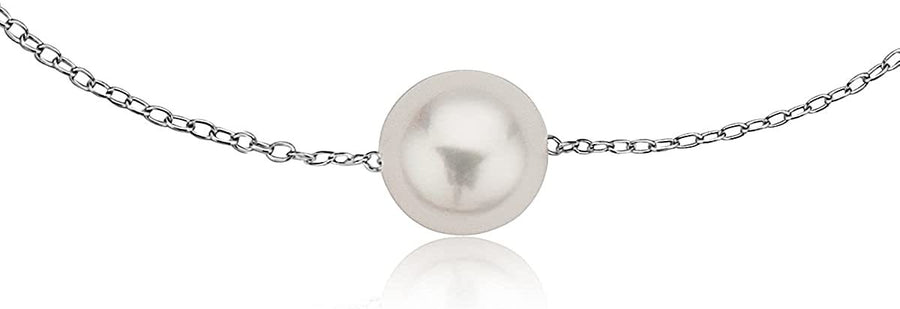 .925 Sterling Silver Single Freshwater Pearl Tin Cup Bracelet