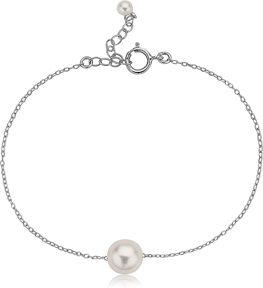 .925 Sterling Silver Single Freshwater Pearl Tin Cup Bracelet