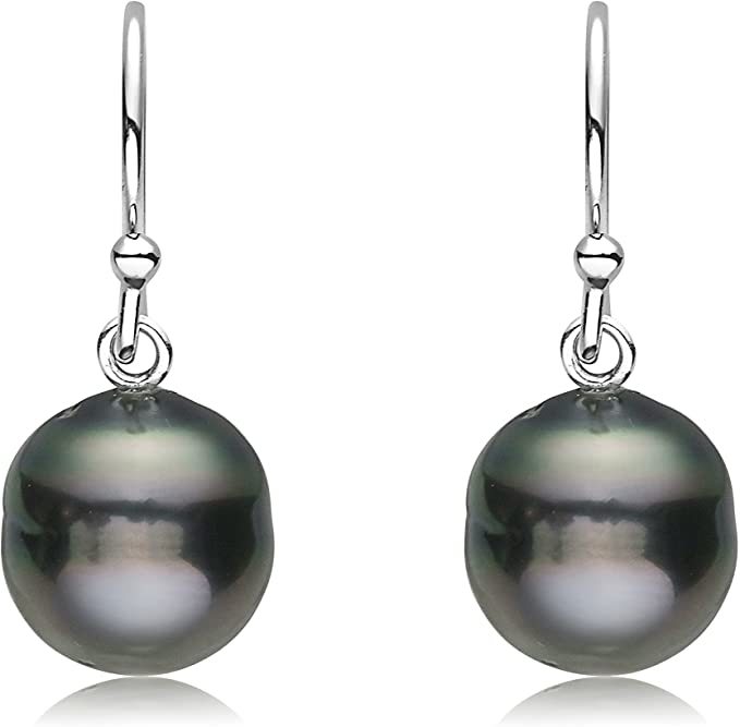 .925 Sterling Silver Wire and Tahitian Circle' Pearl Earrings