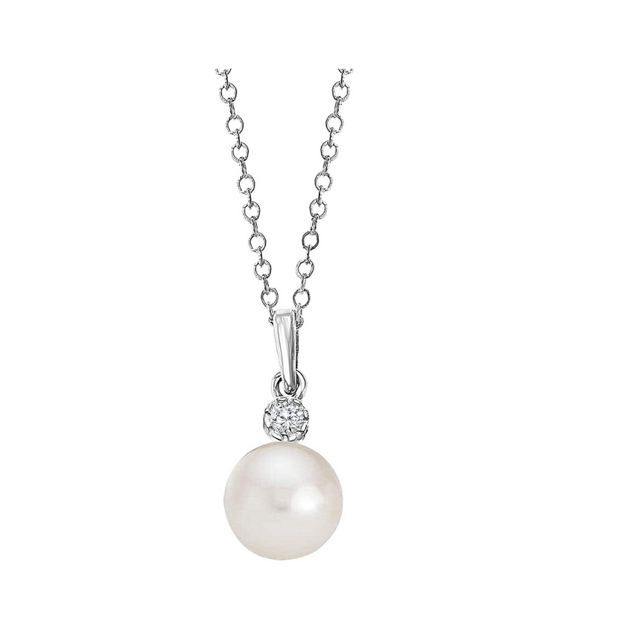 14K White Gold Freshwater Pearl and Diamond Pendant