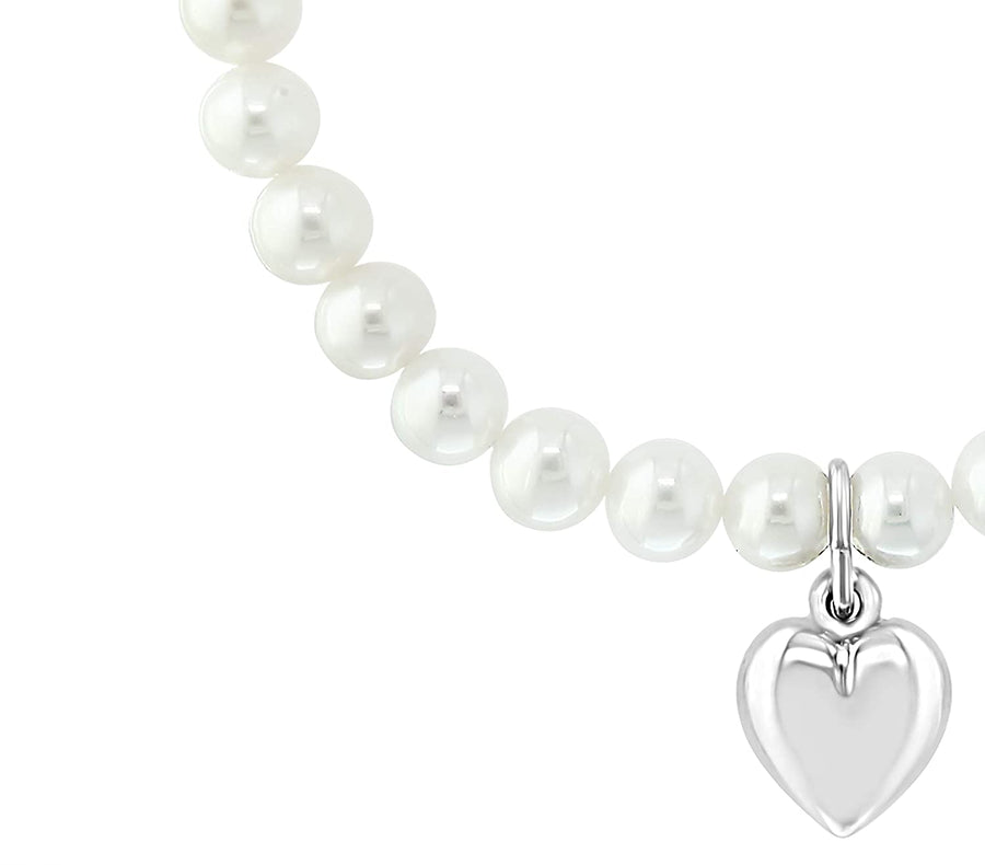 Freshwater Pearl Stretch Bracelet with Heart Charm - 7 in - 6-6.5mm
