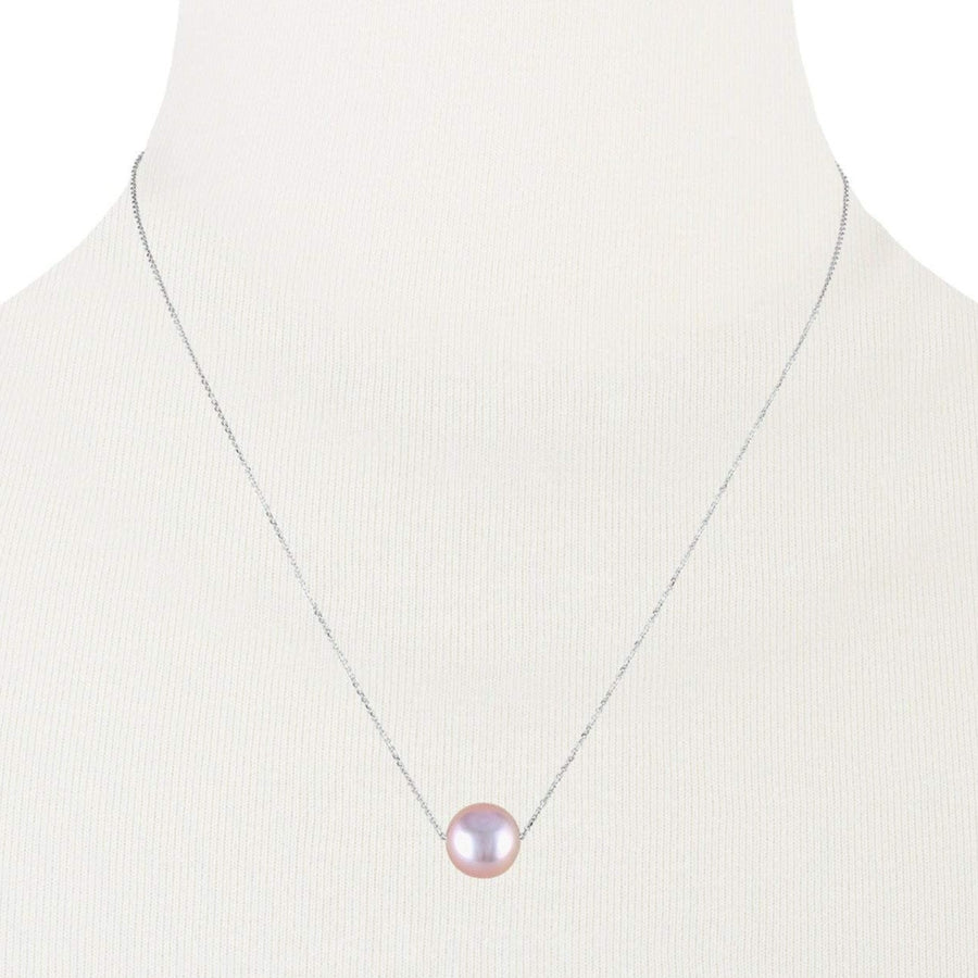 14K White Gold Floating Freshwater Pink Pearl Pendant 10.5-11mm