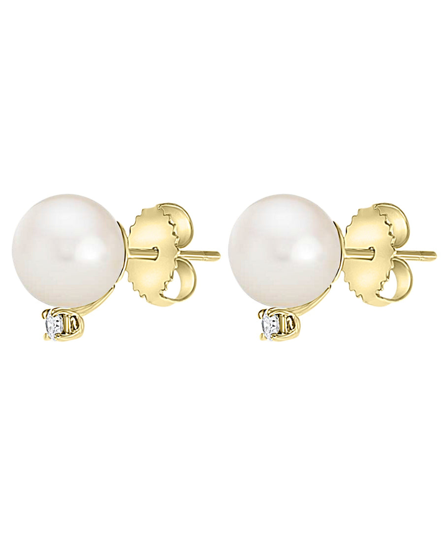 14K White or Yellow Gold Akoya Pearl and Diamond Stud Earrings