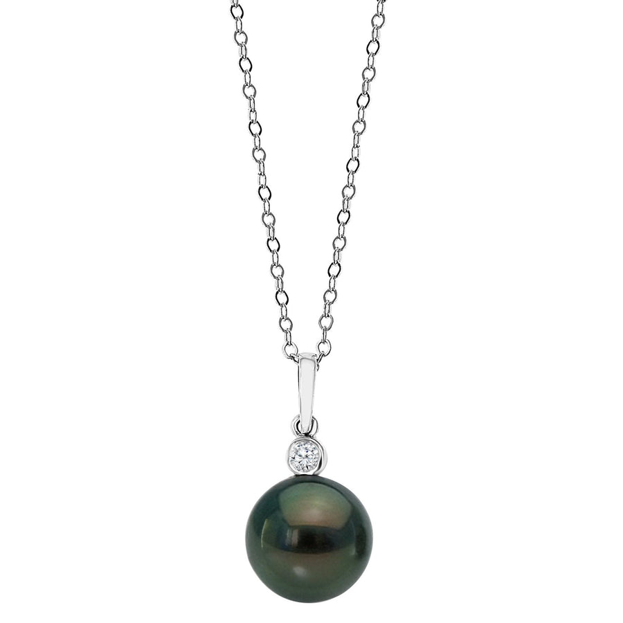14K White Gold Tahitian Pearl Pendant on Adjustable Cable Chain