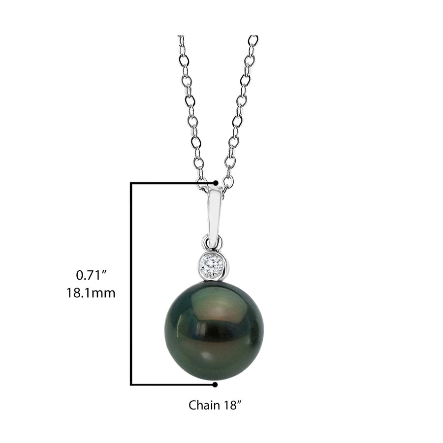 14K White Gold Tahitian Pearl Pendant on Adjustable Cable Chain
