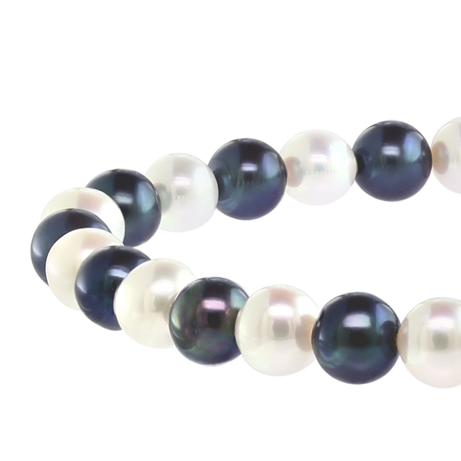 Freshwater White and Black Pearl Stretch Bracelet - 7 in