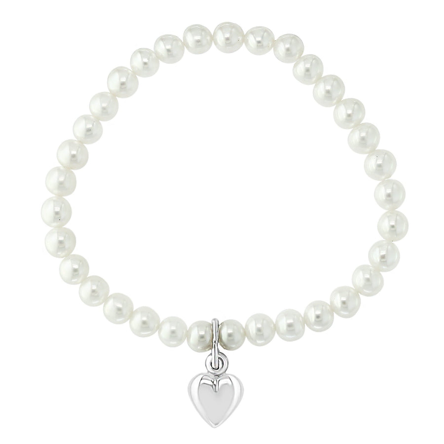 Freshwater Pearl Stretch Bracelet with Heart Charm - 7 in - 4-4.5mm